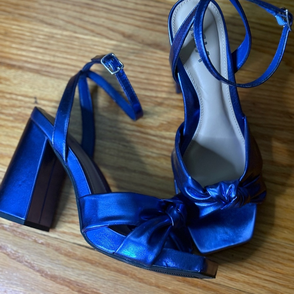 PRICE DROP!!!!  MIA - Shiny Blue, Block Heel, Ankle Strap Sandals